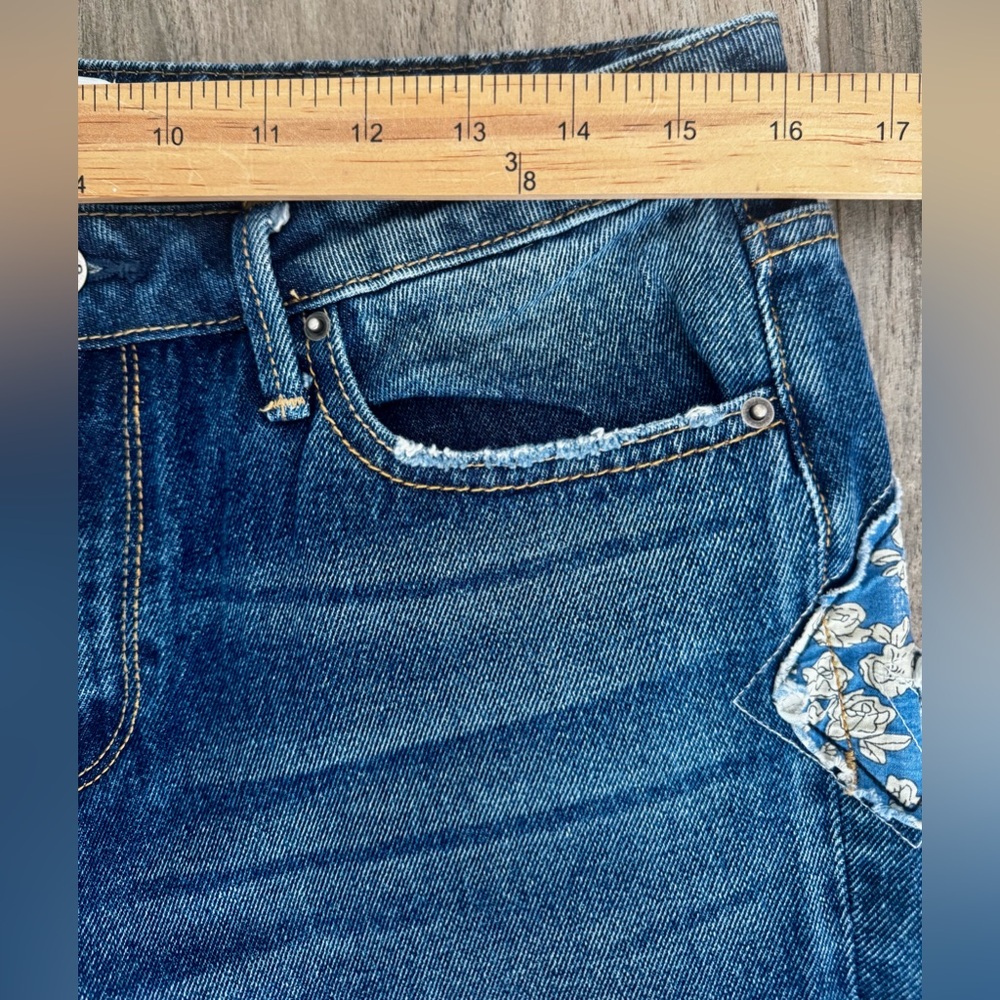 DRIFTWOOD Blue Vintage Wash Flare Jeans with Printed Panel Insets - Picture 7 of 9